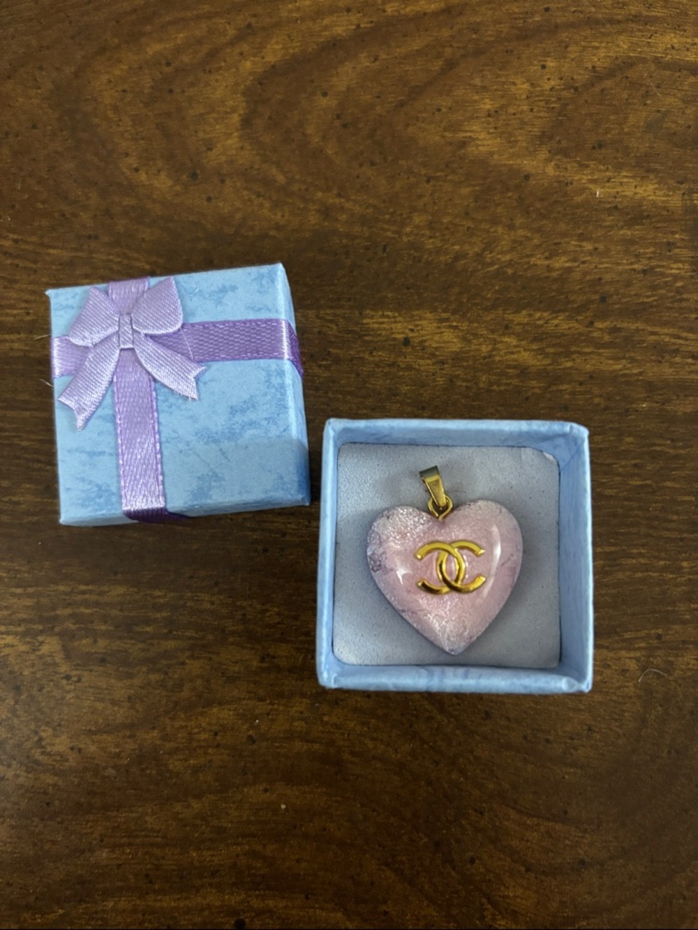 Chanel Logo Pink Resin Gold Tone Heart Zipper Pull Charm for Necklace